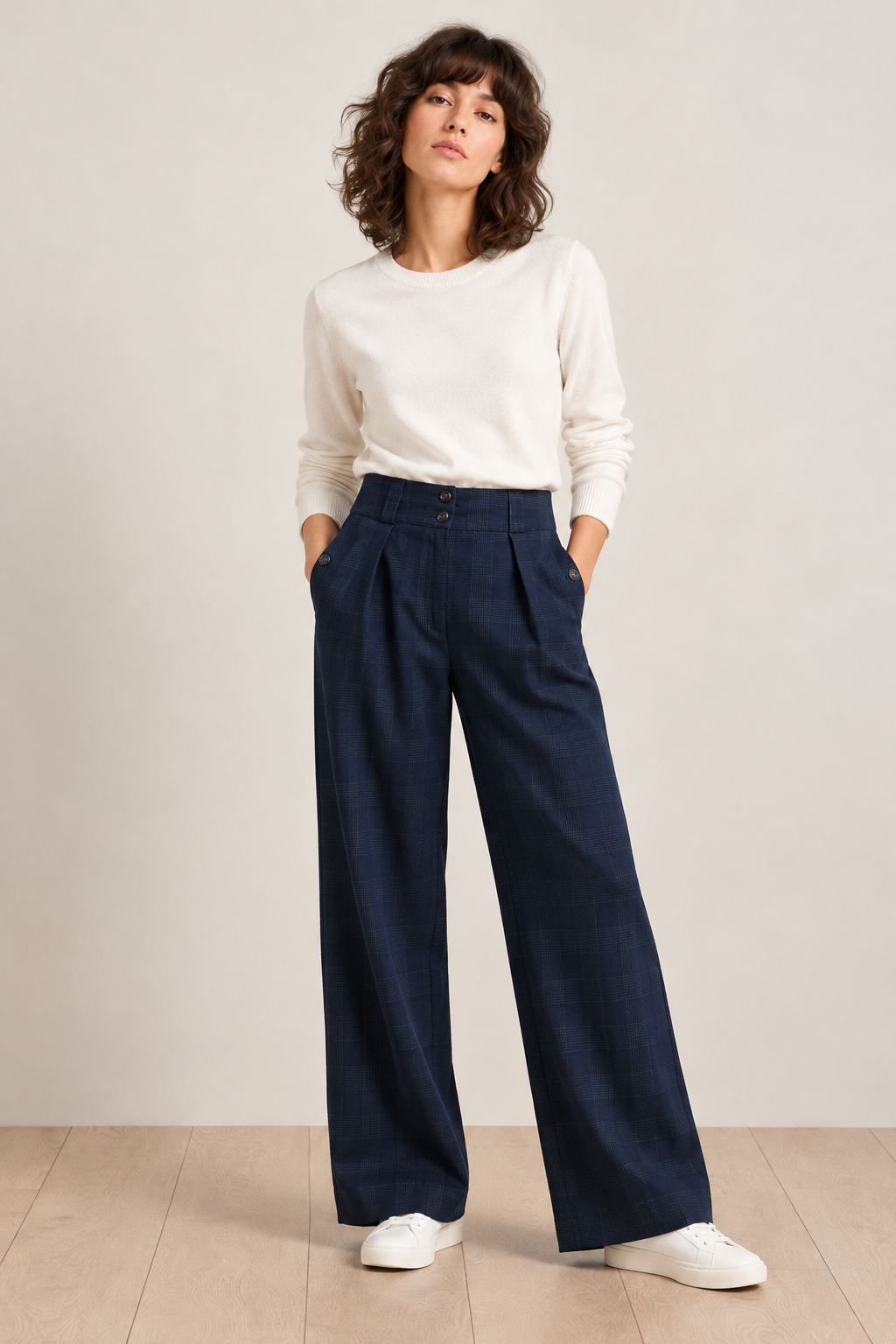 Pantalon large en flanelle à carreaux PIGNON.