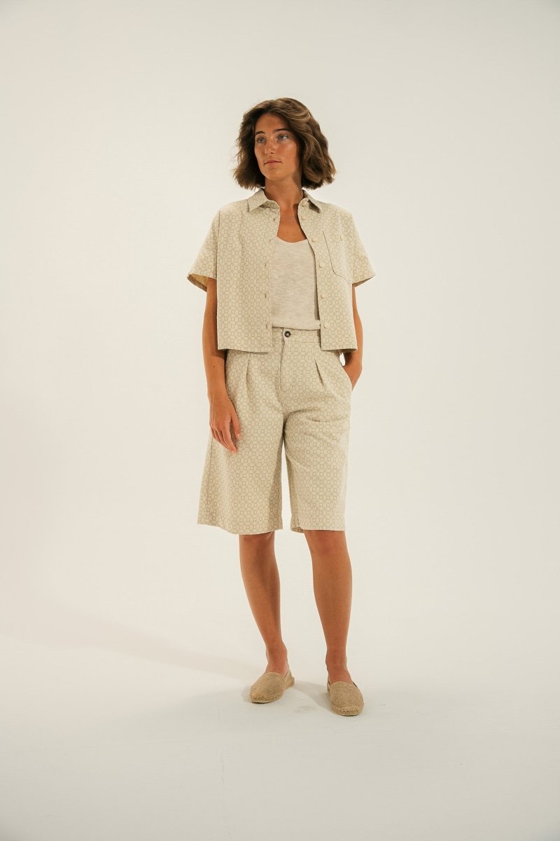 Bermuda élastiqué dos rayé en lin BRESIL - Mat de Misaine