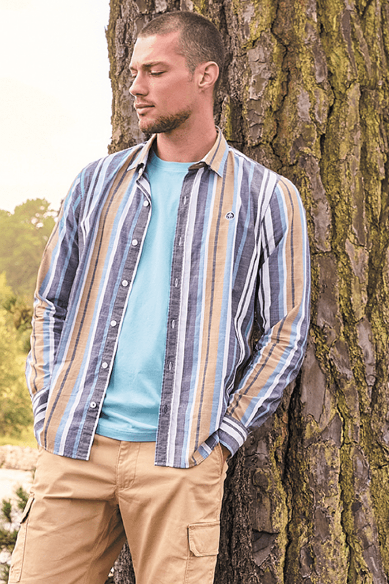 Chemise rayée en coton armuré CARGUE - Mat de Misaine