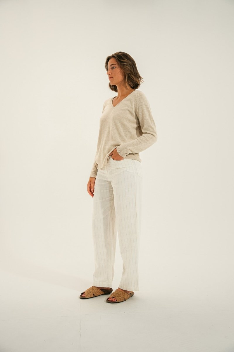 Pantalon élastiqué en lin rayé PIANA - Mat de Misaine