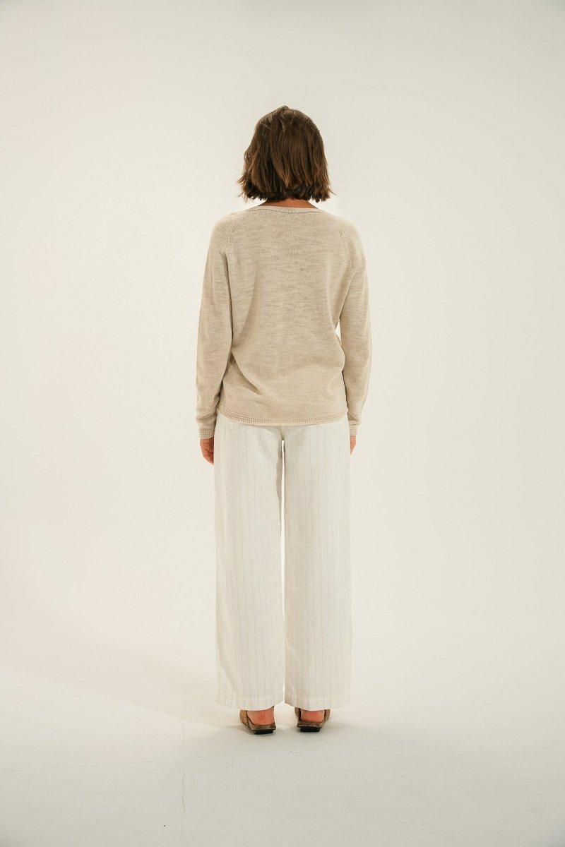 Pantalon élastiqué en lin rayé PIANA - Mat de Misaine