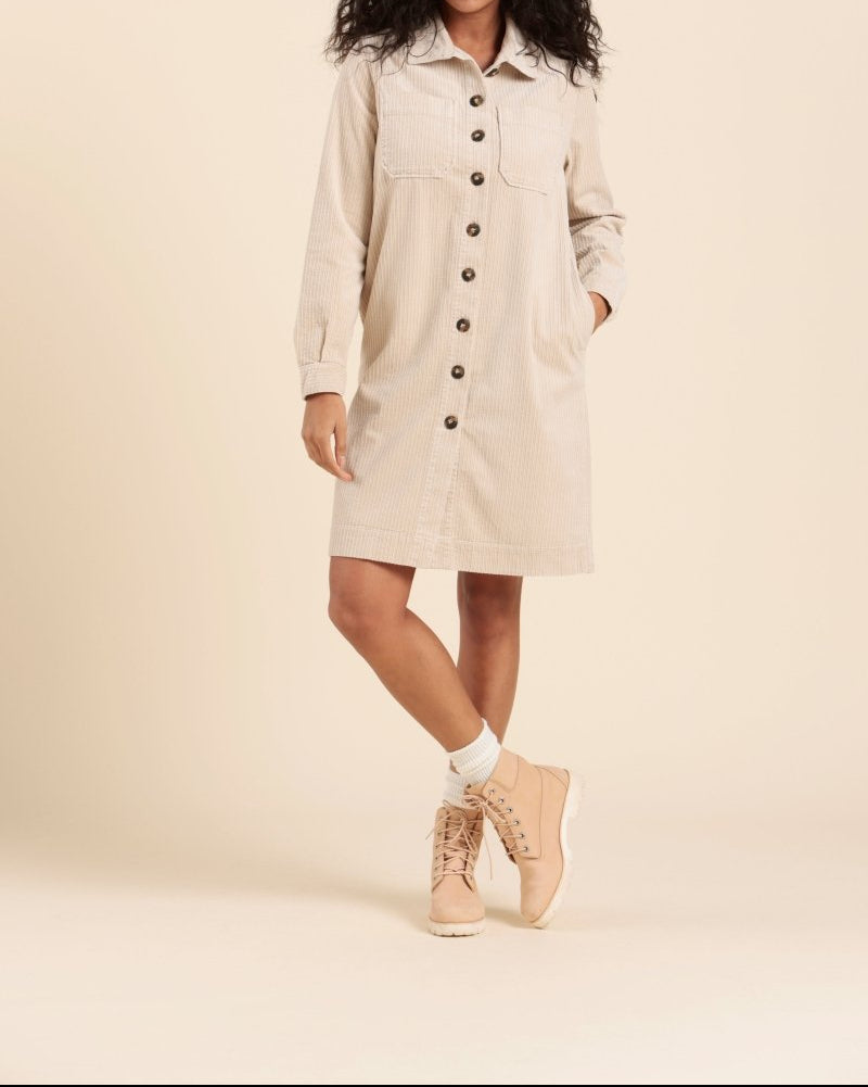 Robe chemise en velours côtelé bio calcaire - Mat de Misaine