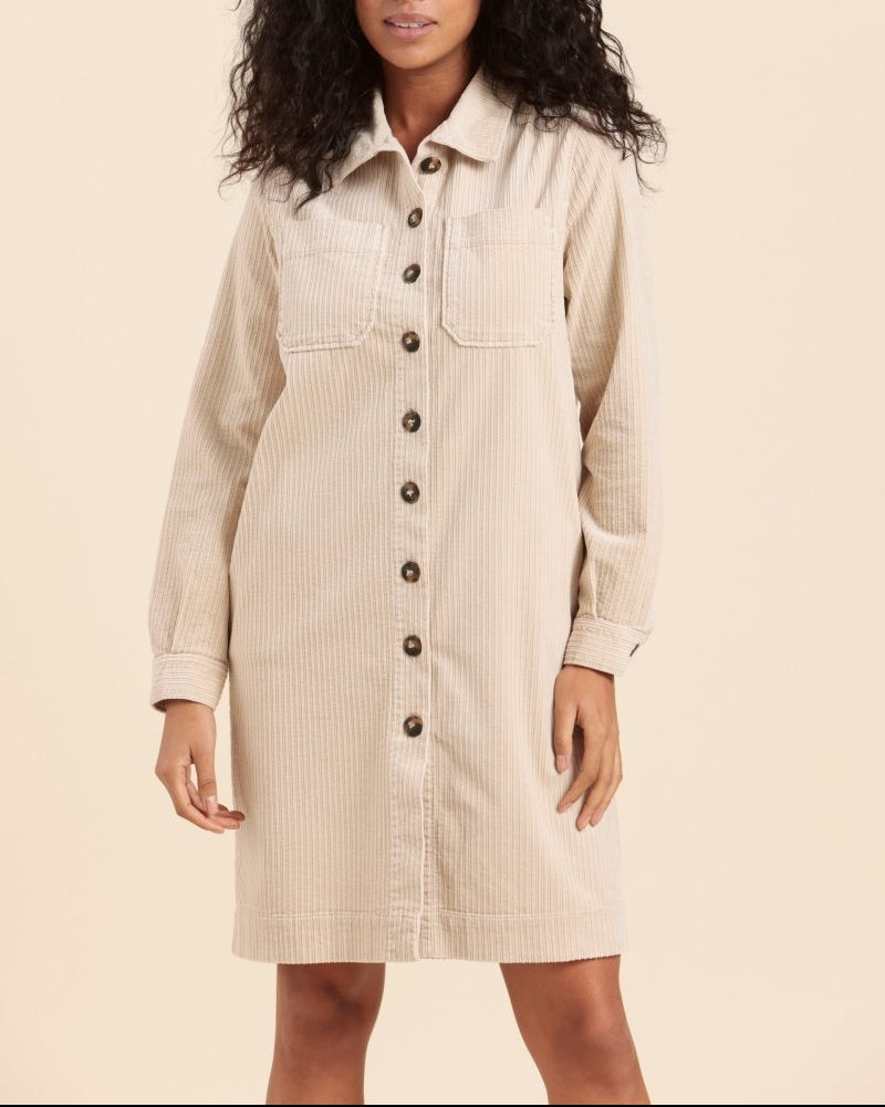 Robe chemise en velours côtelé bio calcaire - Mat de Misaine