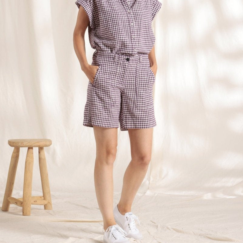 Bermuda taille élastiquée en coton vichy - Mat de Misaine