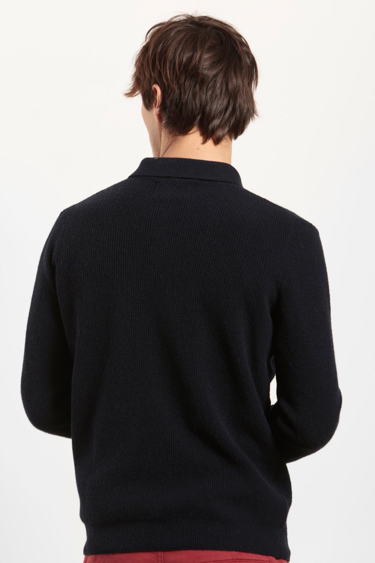Pull col polo avec tricotage fantaisie en laine