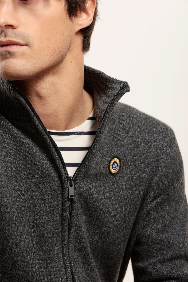 Cardigan zippé en laine moulinée