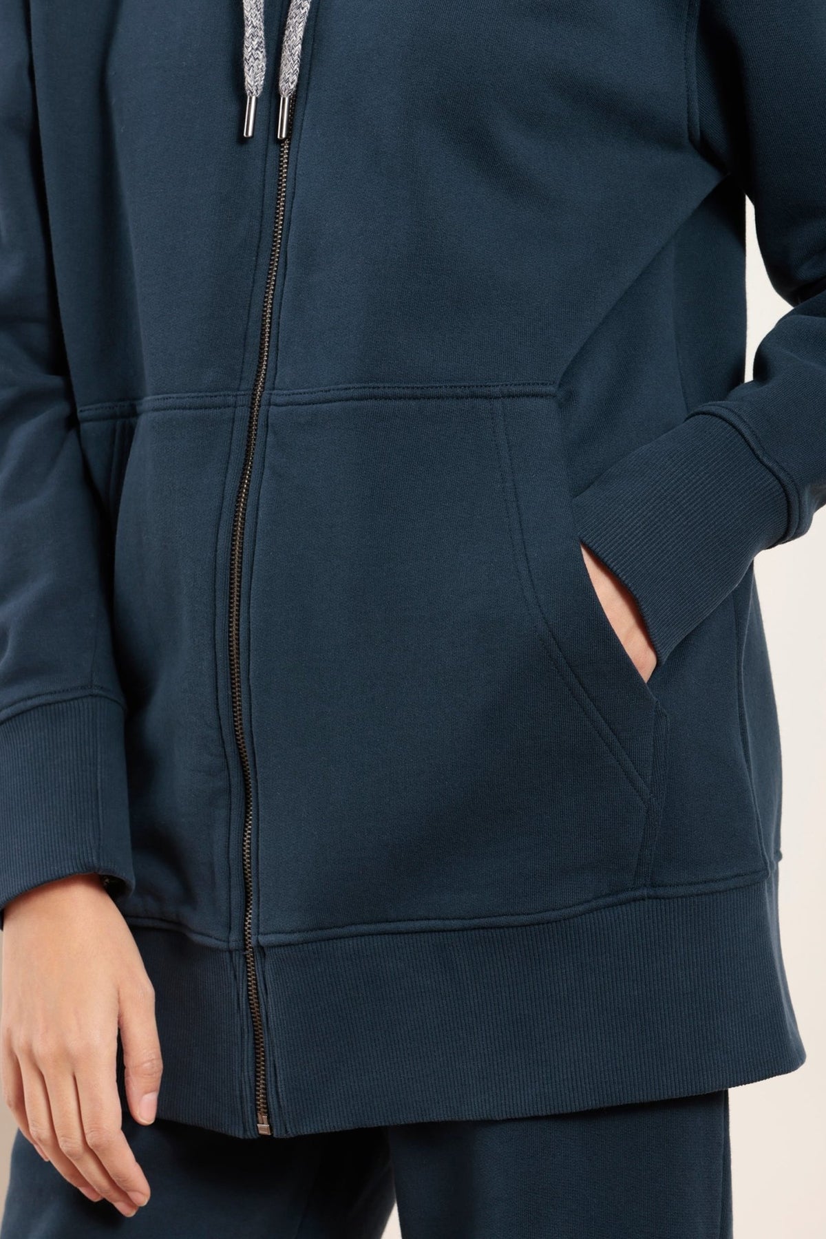 Cardigan zippé à capuche en molleton de coton bio