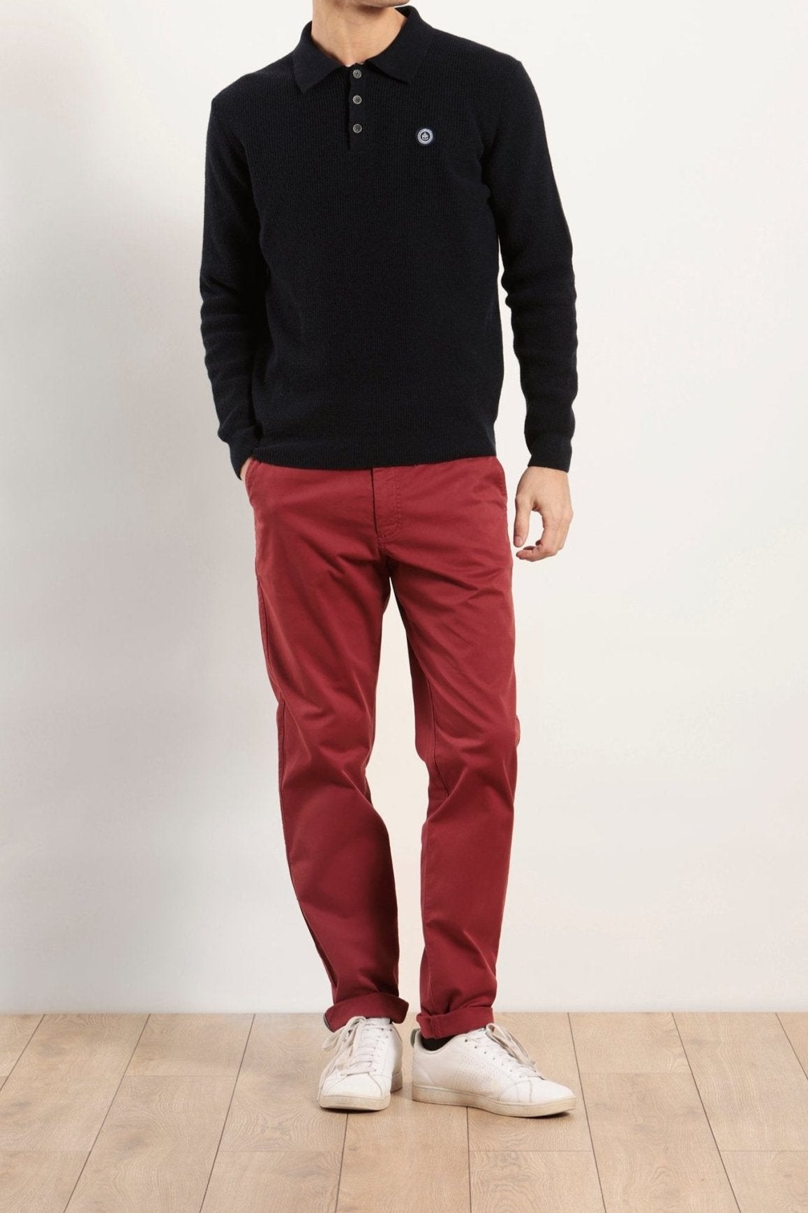 Pull col polo avec tricotage fantaisie en laine