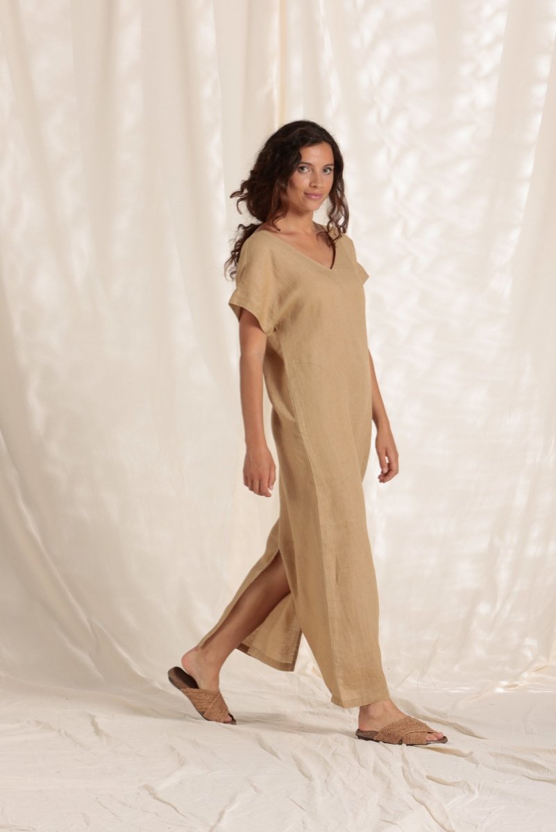Robe longue décolleté dos en lin - Mat de Misaine