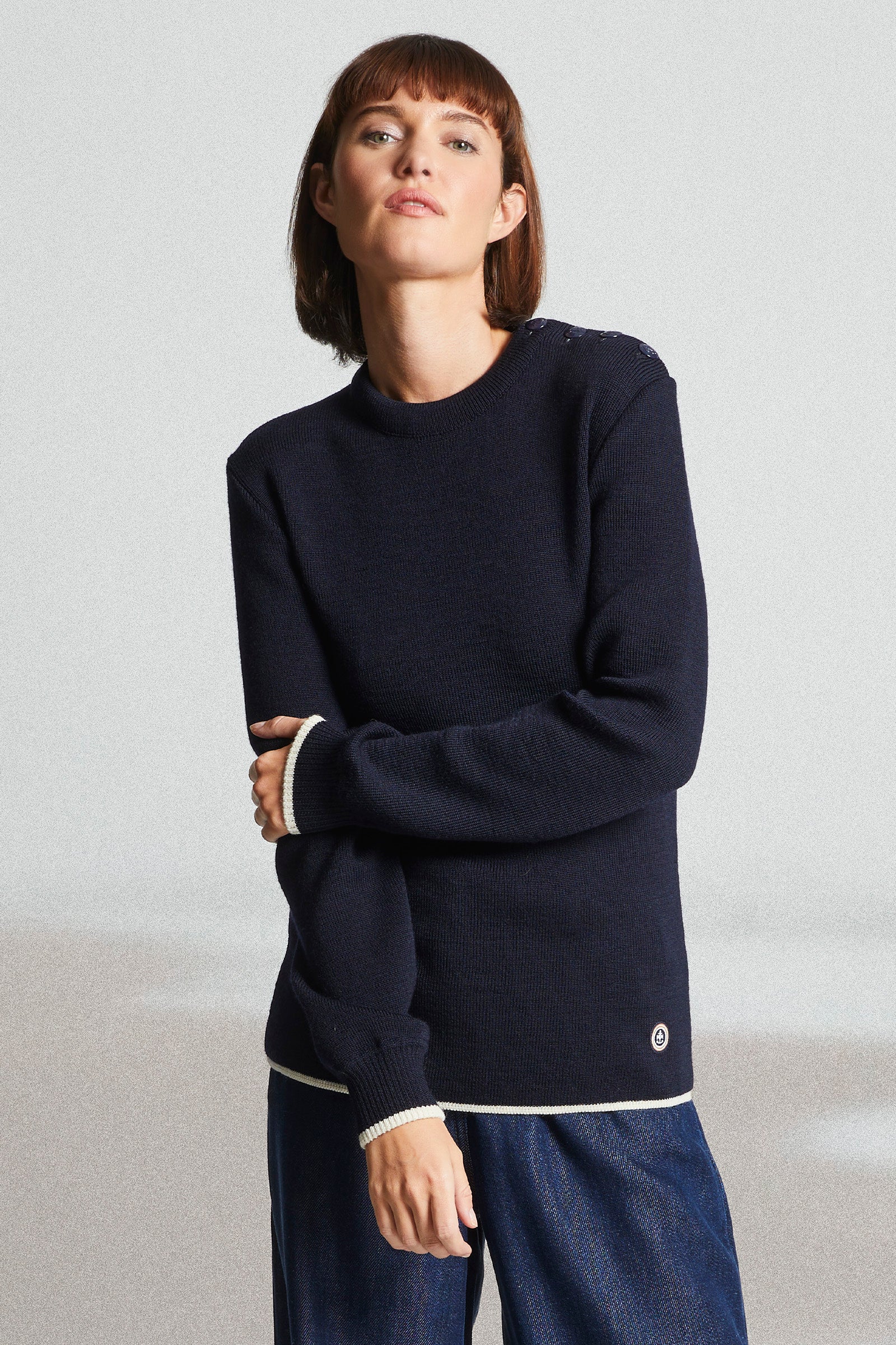Pull marin boutons épaule TIDES