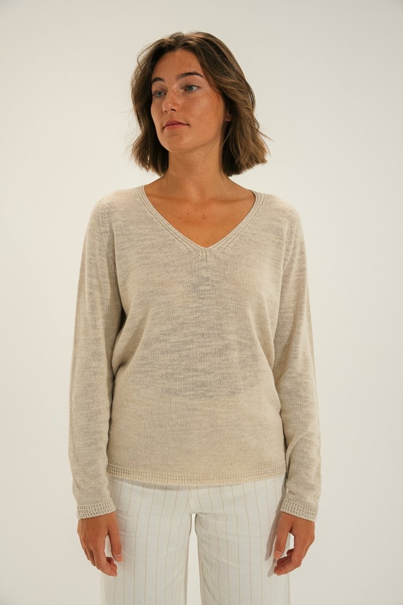 Pantalon élastiqué en lin rayé PIANA - Mat de Misaine