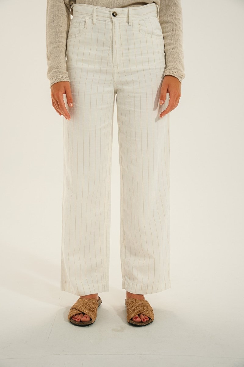 Pantalon élastiqué en lin rayé PIANA - Mat de Misaine