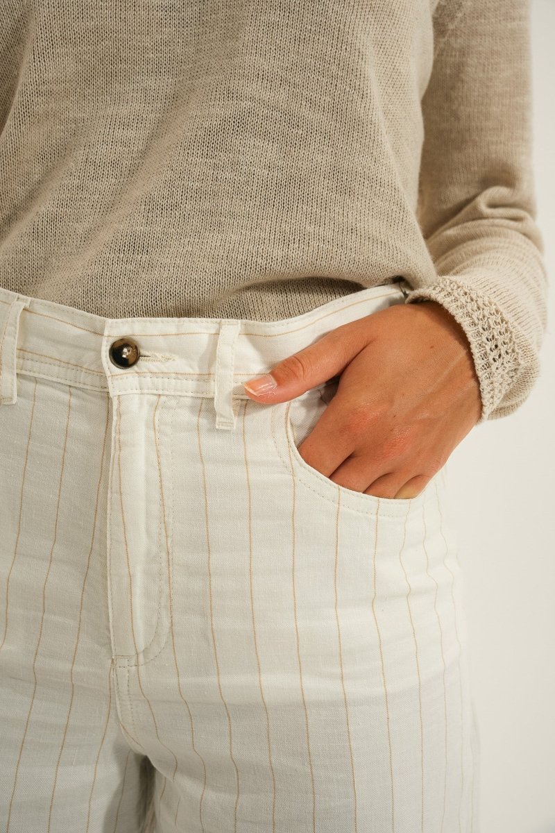 Pantalon élastiqué en lin rayé PIANA - Mat de Misaine