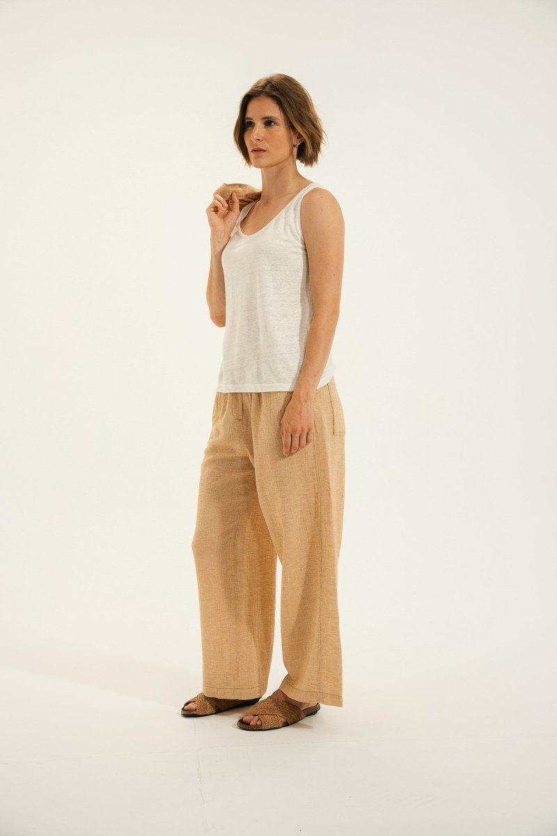 Pantalon élastiqué large en coton et lin PLOVAN - Mat de Misaine