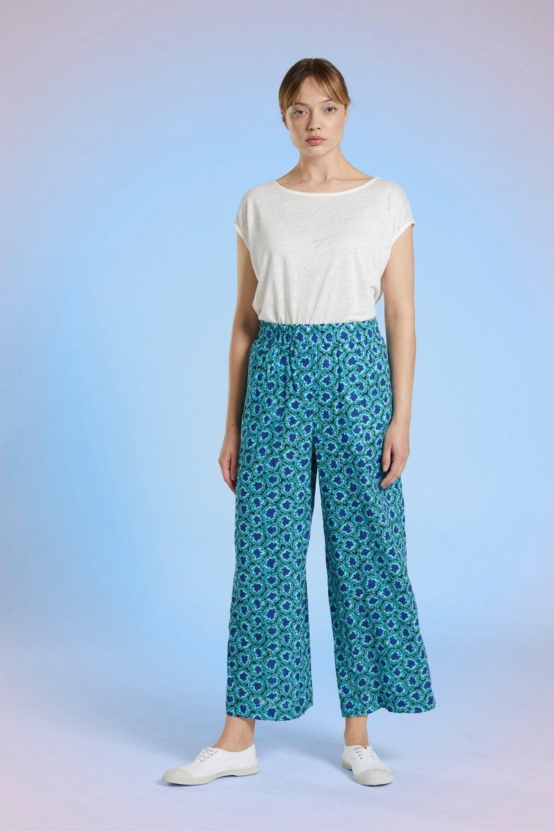 Générique Pantalon Fluide Femme Été Imprimé Bohème Taille Haute Baggy De Plage Avec Poche Vintage Casual Elastique Chic Petites Jambes Léger Confortable Yoga Pants