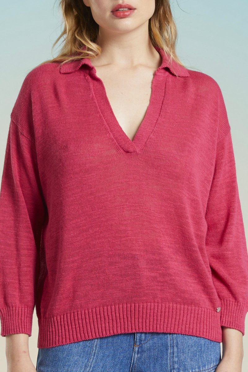 Pull col vareuse coton/lin TUMBA - Mat de Misaine