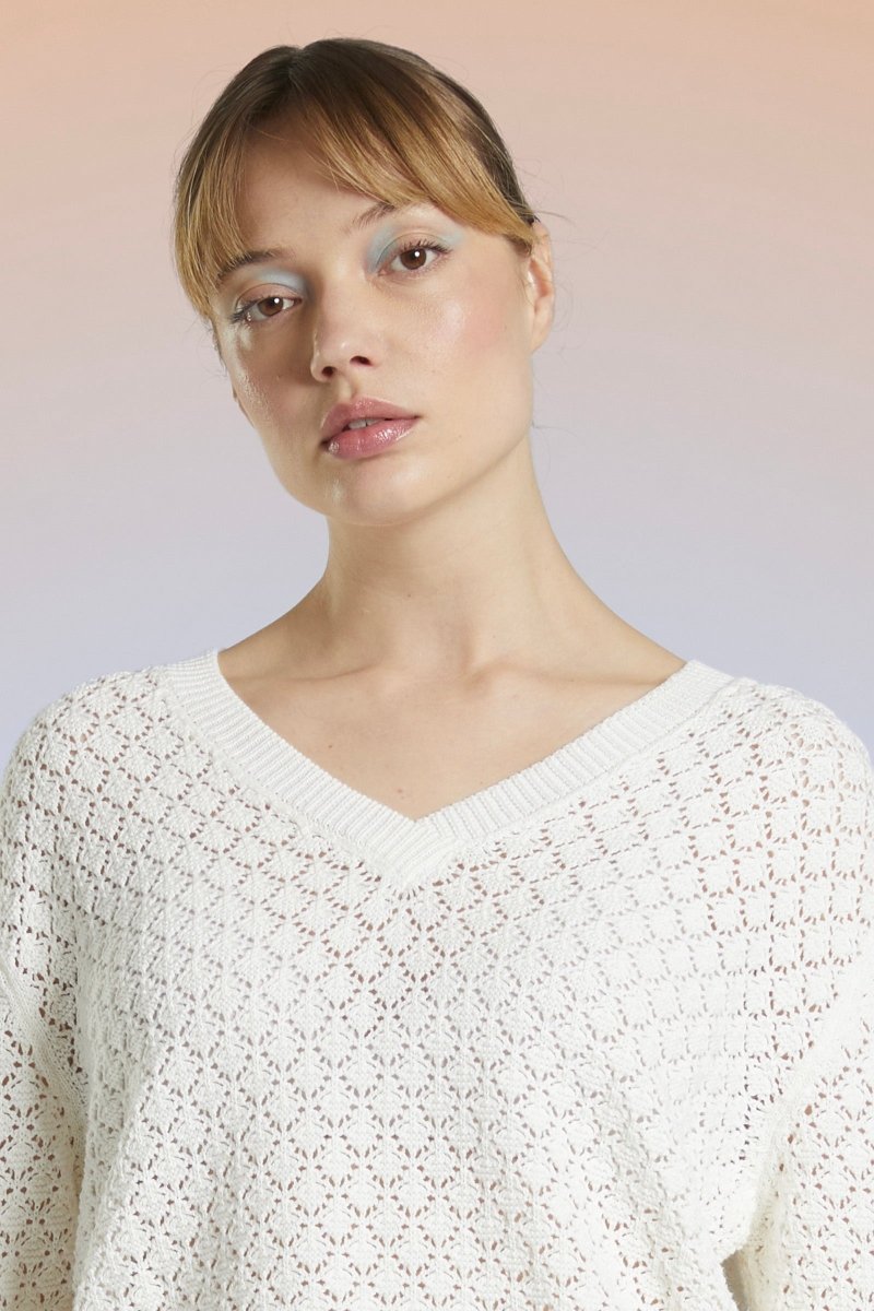 Pull encolure V effet crochet TRISA - Mat de Misaine