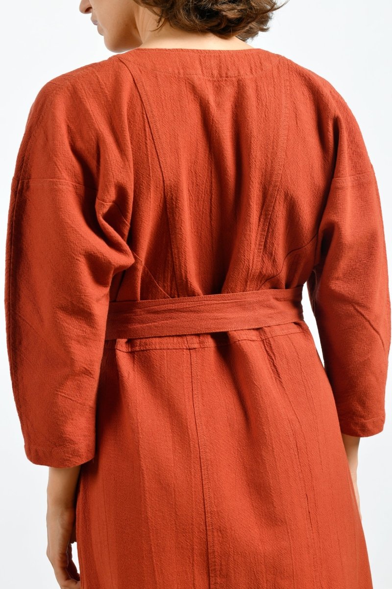 Robe cintrée en coton et lin froissé avec ceinture - Mat de Misaine