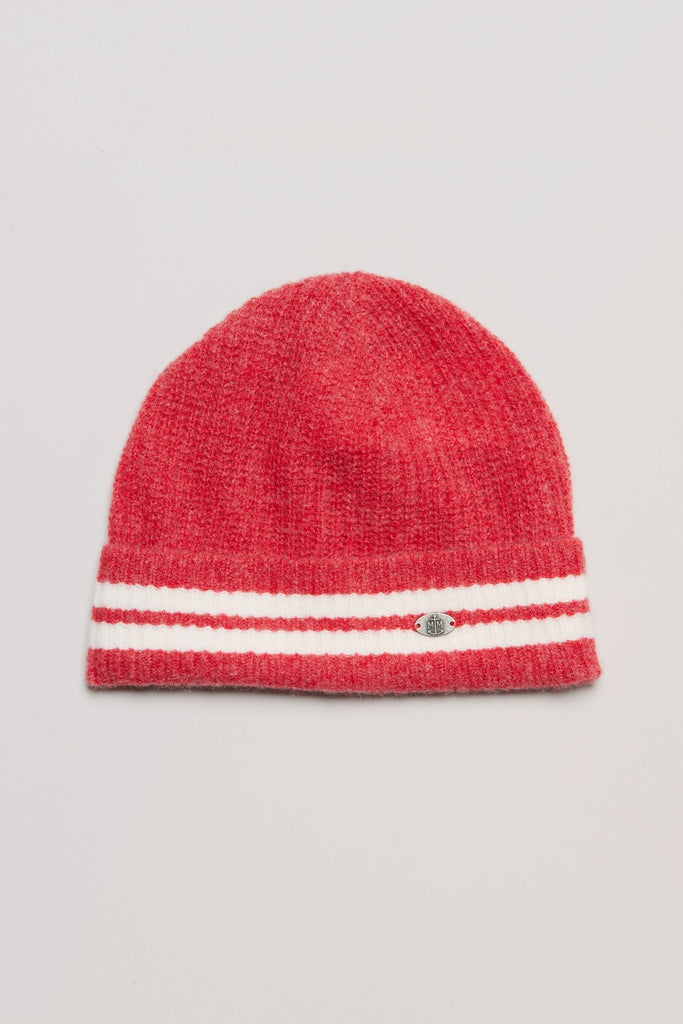 Bonnet en laine et cachemire avec revers rayé