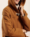 Duffle-coat long à capuche en drap de laine texturé