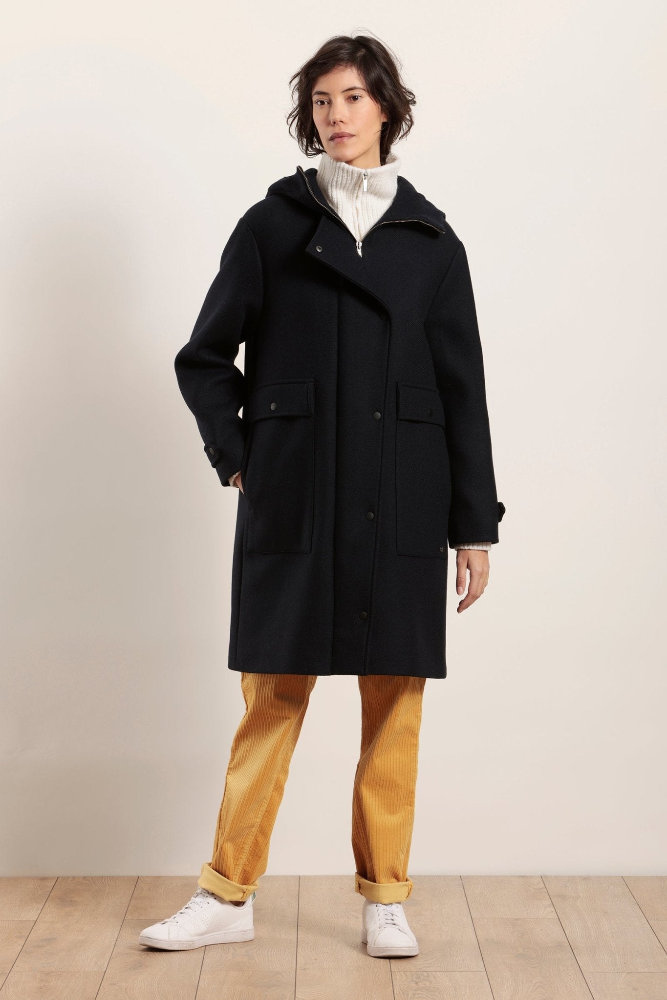 Manteau capuche en drap de laine Mat de Misaine