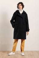 Manteau à capuche en drap de laine