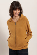 Cardigan zippé à capuche en laine et cachemire