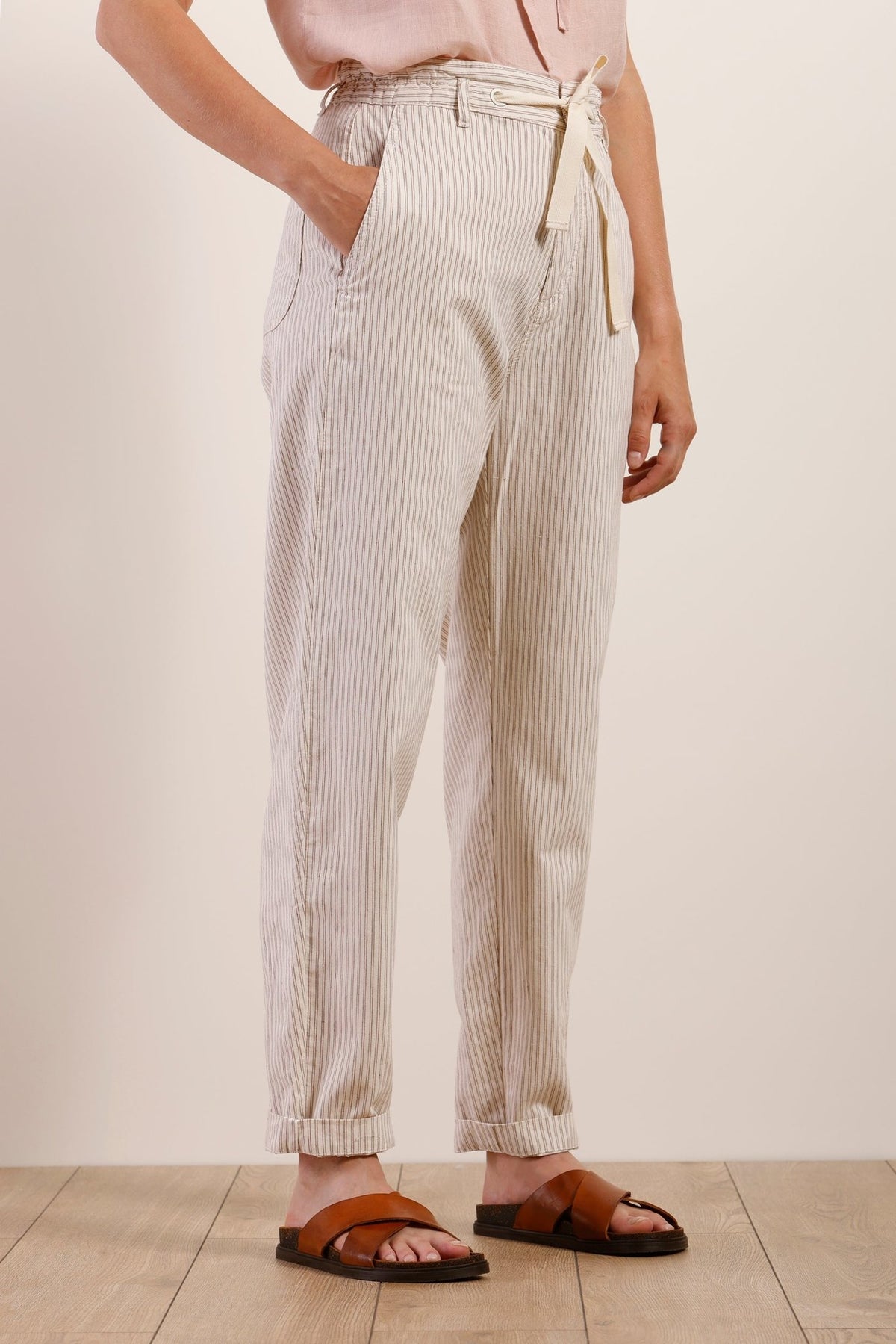 Pantalon rayé forme loose garçon coton/lin - rayé beige, Garçon Pantalon rayé forme loose garçon coton/lin - rayé beige, Garçon