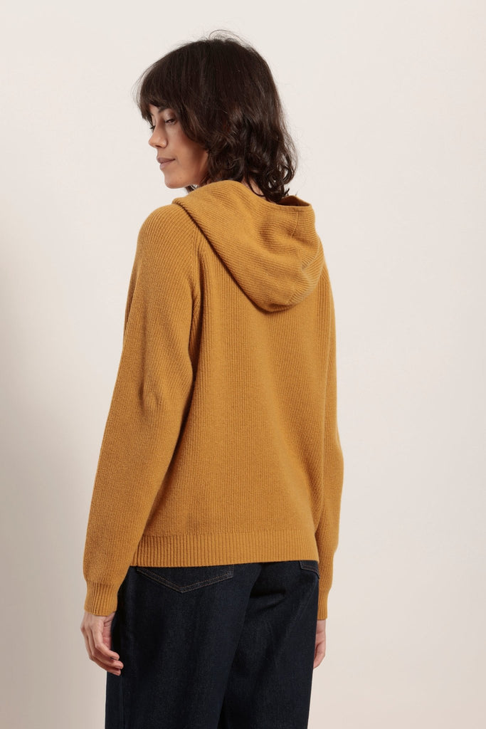 Cardigan zippé à capuche en laine et cachemire