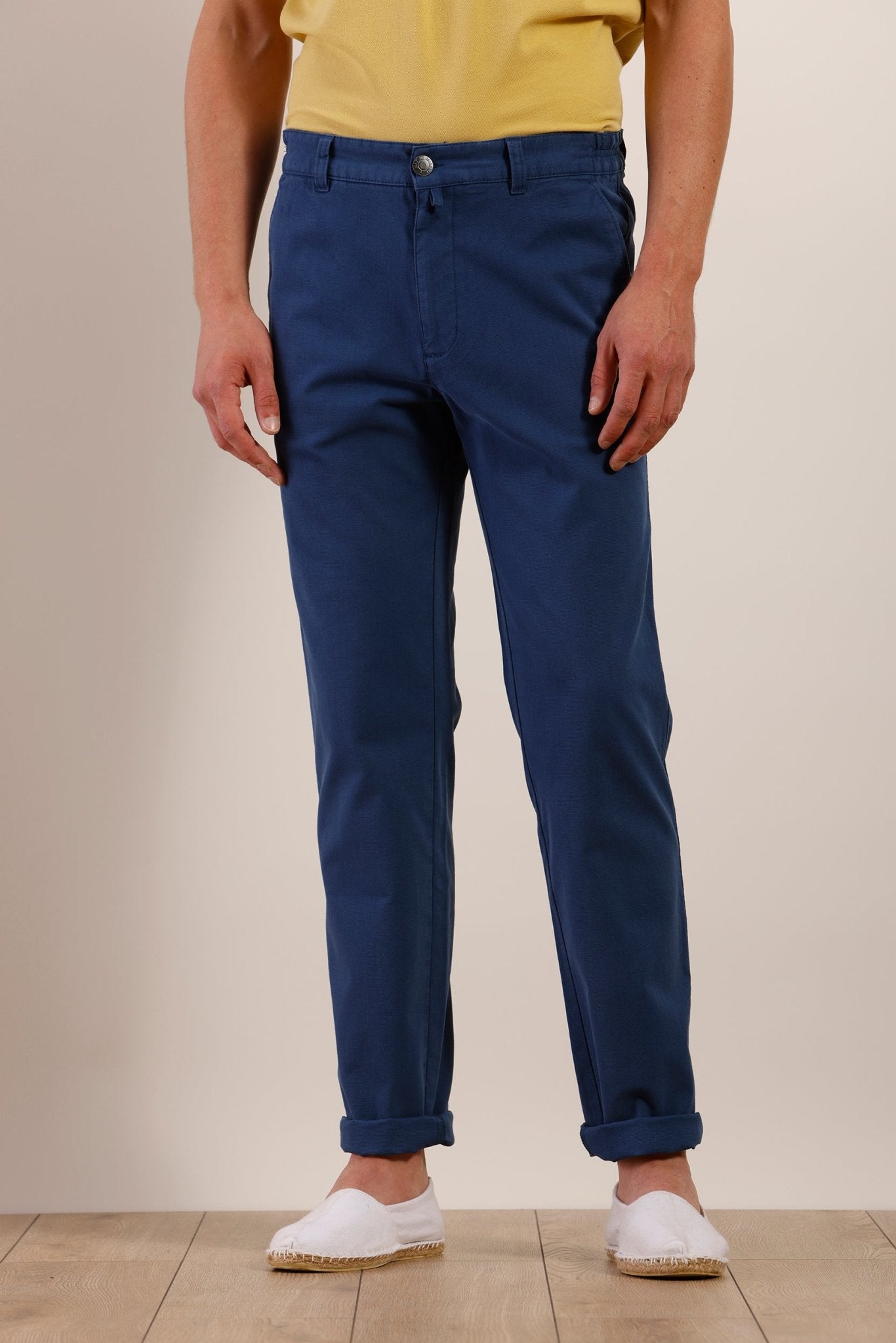 Pantalon chino taille élastiquée en coton armuré
