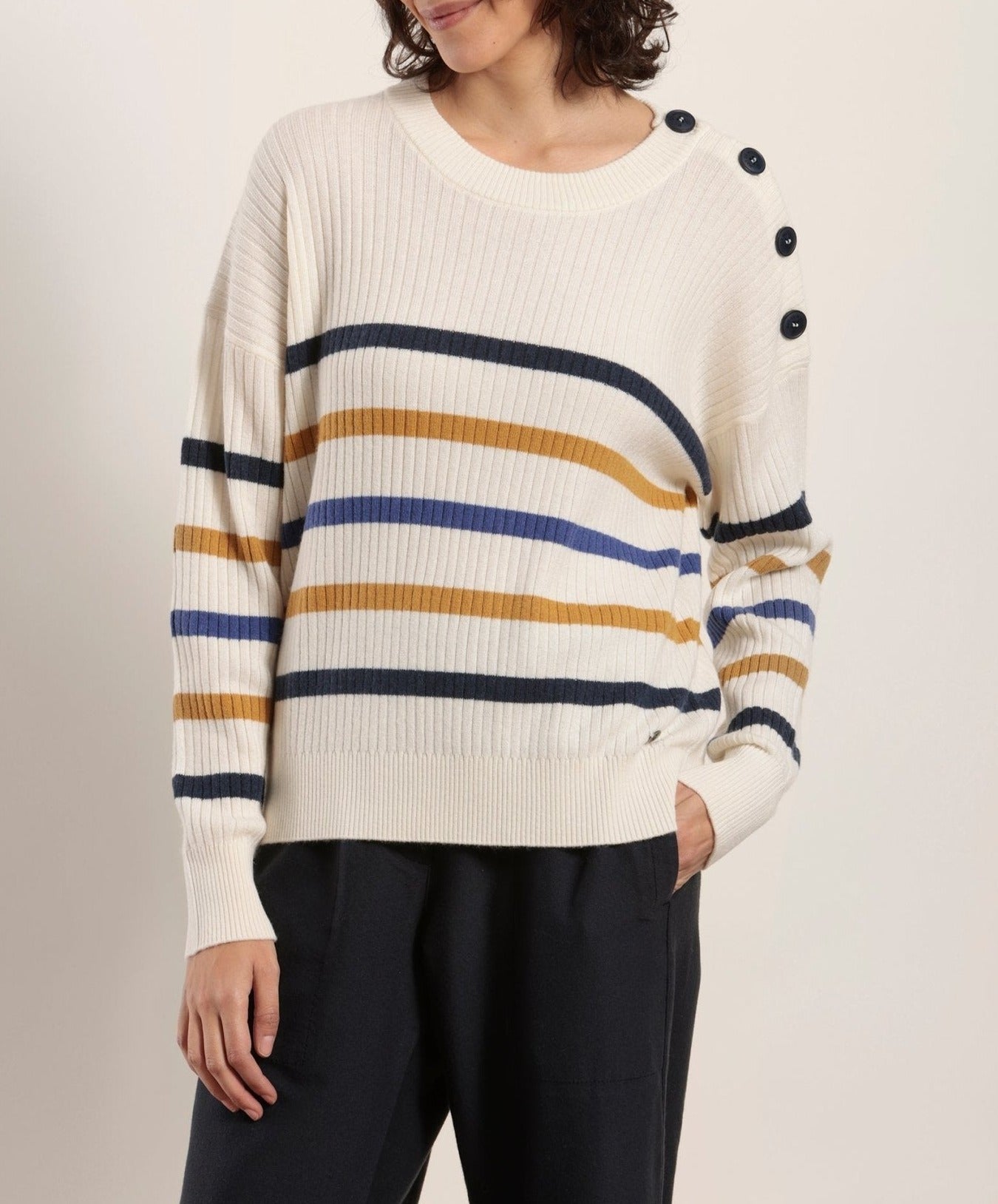 Pull rayé en laine et cachemire