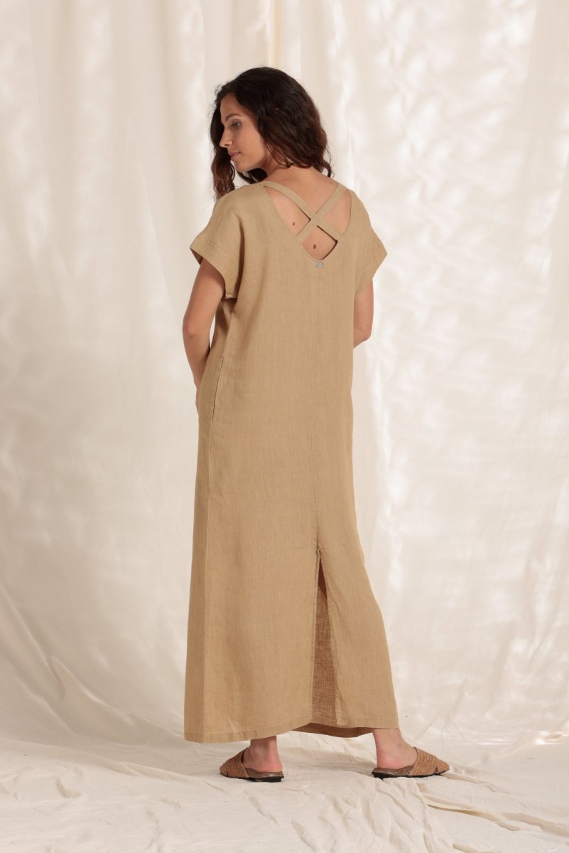 Robe longue décolleté dos en lin - Mat de Misaine