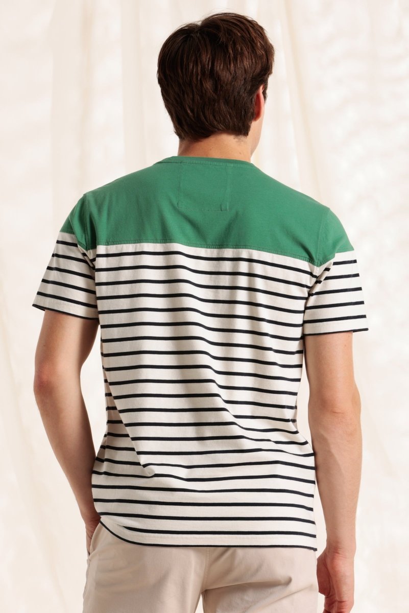 Tshirt rayé avec jeu de contraste en coton bio - Mat de Misaine
